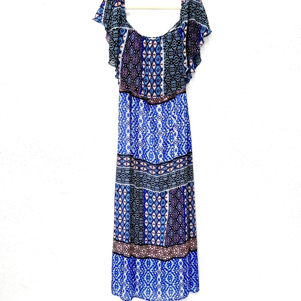Chico's off / on the shoulder peasant flouncy ruffle Maxi Sundress L/12